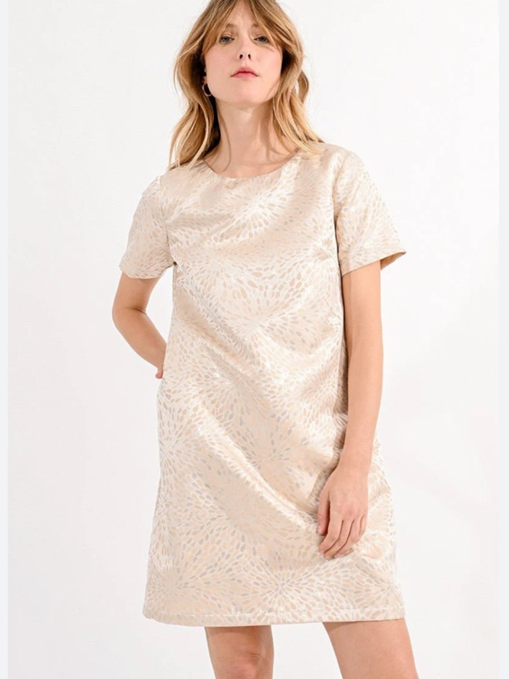 Molly Bracken Champagne Jacquard Mini Dress